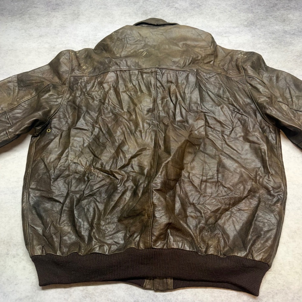 VTG LL Bean A2 Flight Jacket Mens Size L Brown Distressed Leather Bomber Jacket - Picture 10 of 11